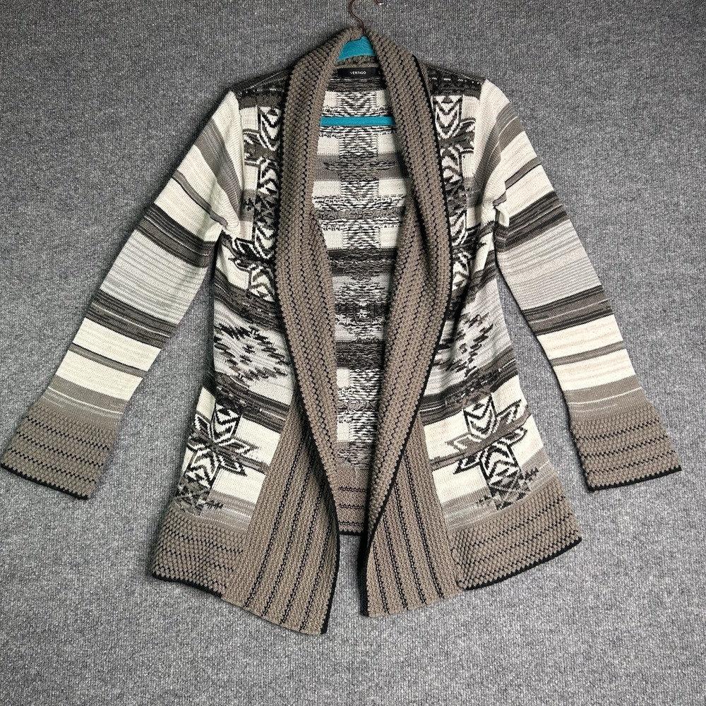Vertigo‎ Open Front Knit Long Cardigan Western Native Size Large Acrylic